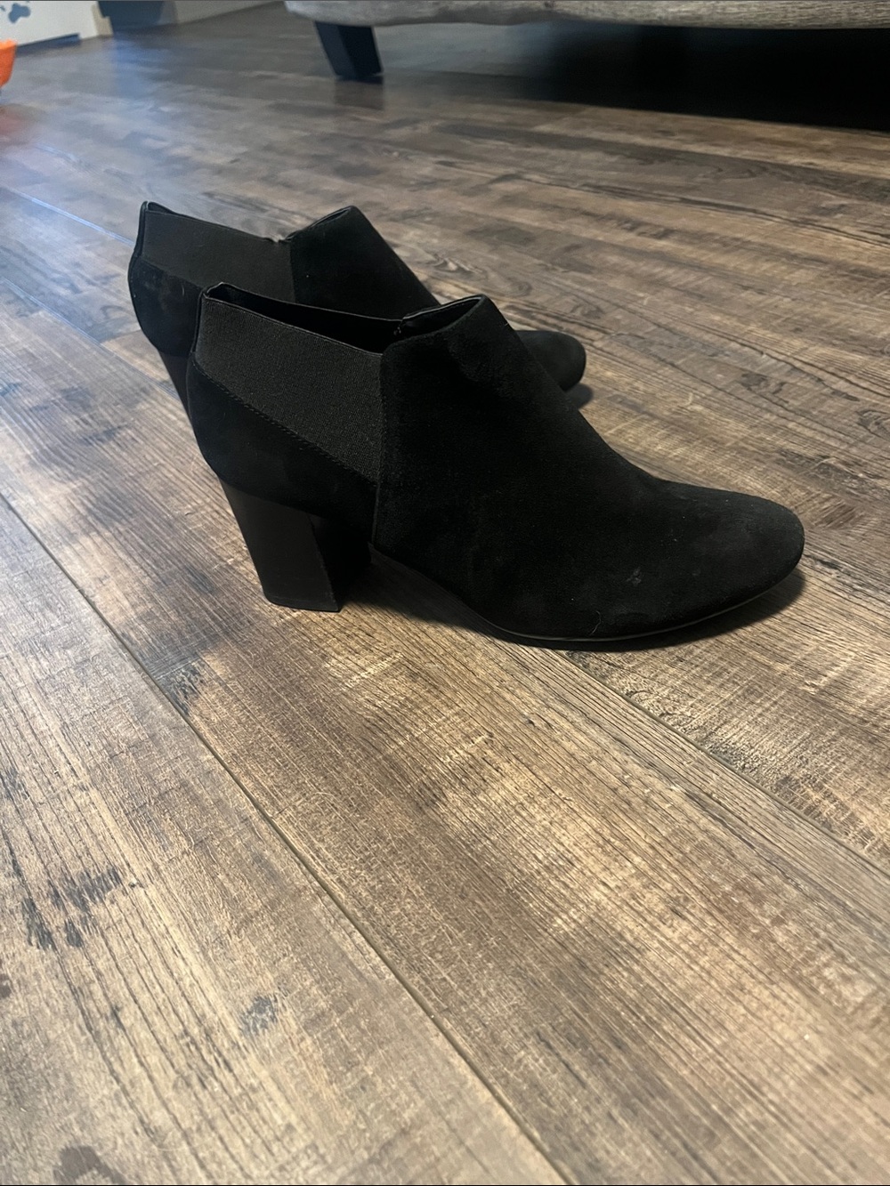 Nine West Black Suede Ankle Booties with Block Heel
